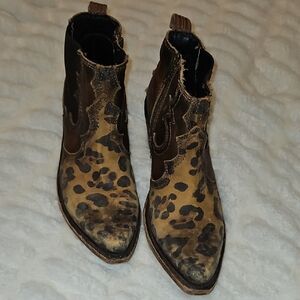 LIBERTY Black Leopard Print Ankle Boots